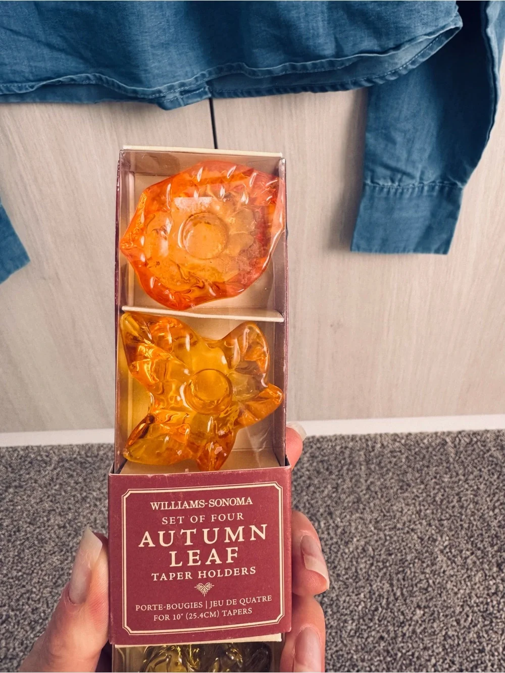 Williams Sonoma Autumn Leaf Taper Holders in Amber, Olive, and Ruby 2008